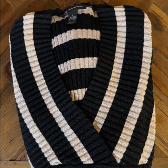INC black and gold knit spandex body hugging striped sweater size large L - Picture 5 of 8